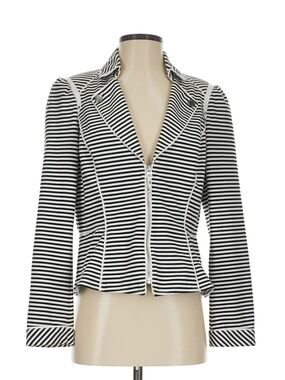 White House Black Market Striped Black & White Zipper Jacket Business Casual 6